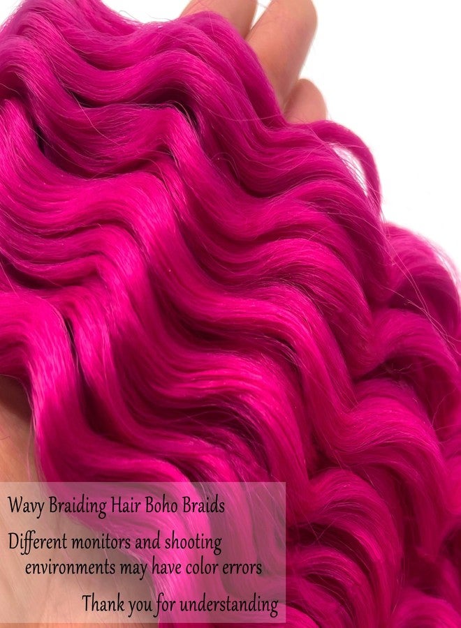 UPerfe Magenta Curly Ocean Wavy Braiding Hair Deep Wave Crochet Hair for Black Women 24 Inch 2 Packs Pink Boho Hair for Braiding Soft Curls for Boho Braids Extensions - Image 3